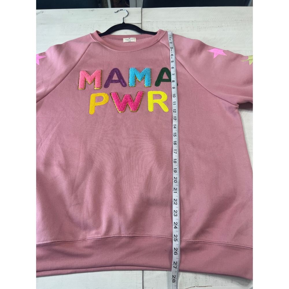 Simply Southern Mama Pwr Pink Sequin Chenille Star Sweatshirt XXL - Picture 6 of 8